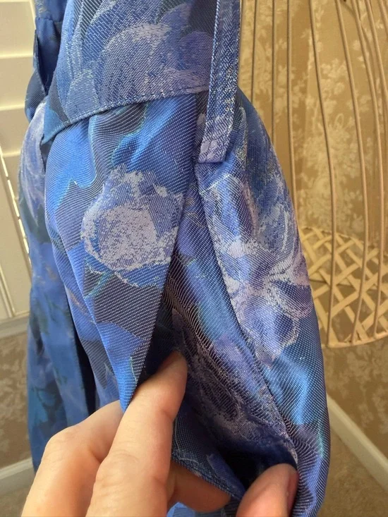 Blue jacquard Floral Tiered Midi Dress - Picture 10 of 11